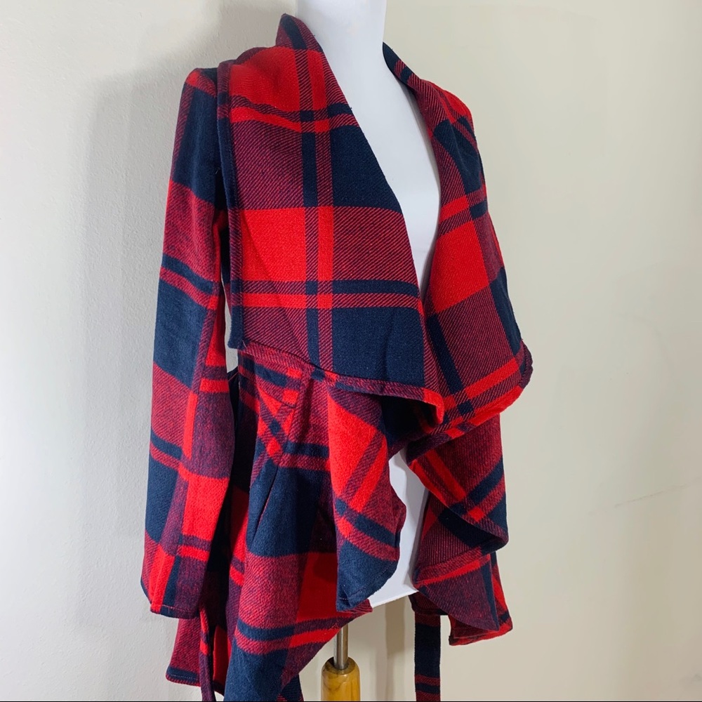 FAVLUX FASHION | Waterfall Jacket Red Navy Plaid - Picture 6 of 8